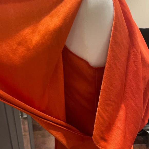Vintage 1970’s Beautiful High Neck Orange Gown With Attached Overlay - Picture 5 of 12